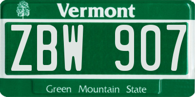 VT license plate ZBW907