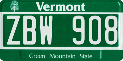 VT license plate ZBW908