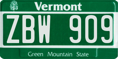VT license plate ZBW909
