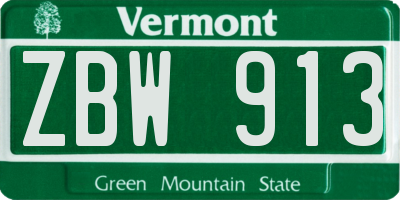 VT license plate ZBW913