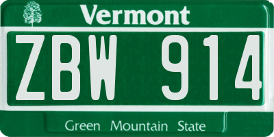 VT license plate ZBW914