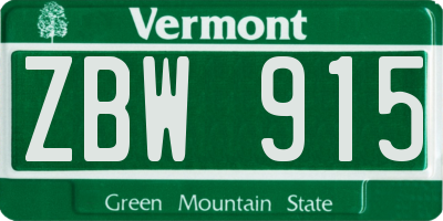 VT license plate ZBW915