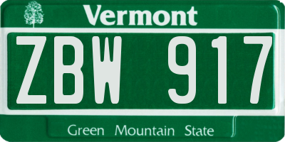 VT license plate ZBW917