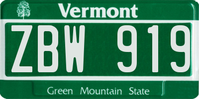 VT license plate ZBW919
