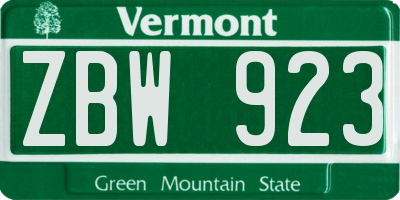 VT license plate ZBW923