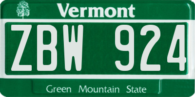 VT license plate ZBW924