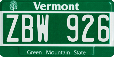 VT license plate ZBW926