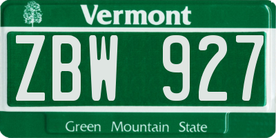 VT license plate ZBW927