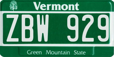 VT license plate ZBW929