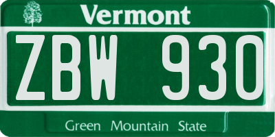VT license plate ZBW930