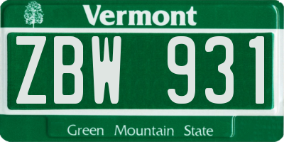 VT license plate ZBW931