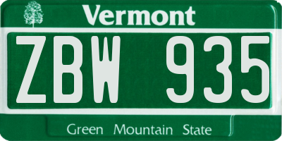 VT license plate ZBW935
