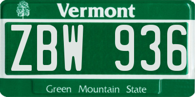 VT license plate ZBW936