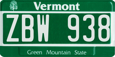 VT license plate ZBW938