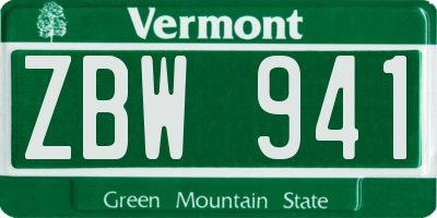 VT license plate ZBW941