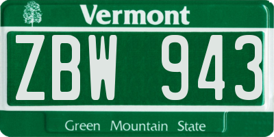 VT license plate ZBW943