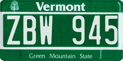 VT license plate ZBW945