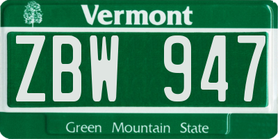 VT license plate ZBW947