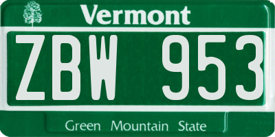 VT license plate ZBW953