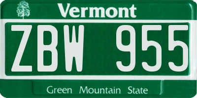 VT license plate ZBW955