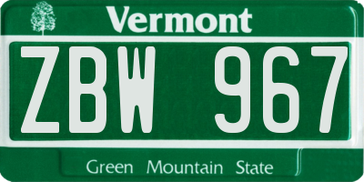 VT license plate ZBW967