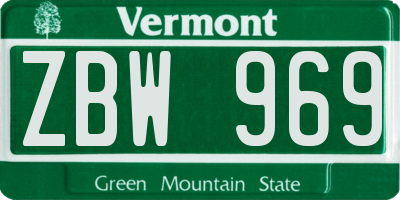 VT license plate ZBW969