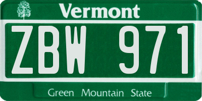 VT license plate ZBW971