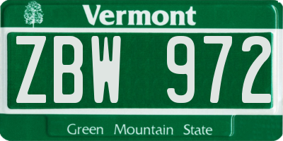 VT license plate ZBW972