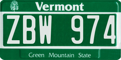VT license plate ZBW974