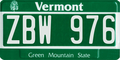 VT license plate ZBW976