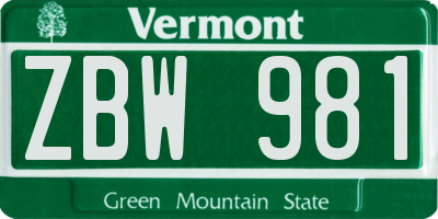VT license plate ZBW981