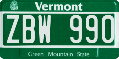 VT license plate ZBW990