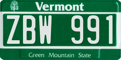 VT license plate ZBW991