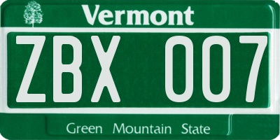 VT license plate ZBX007