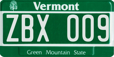 VT license plate ZBX009