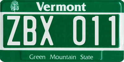 VT license plate ZBX011