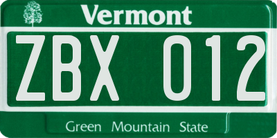 VT license plate ZBX012