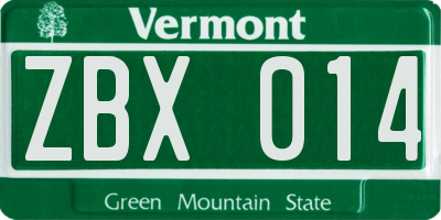 VT license plate ZBX014