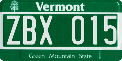 VT license plate ZBX015