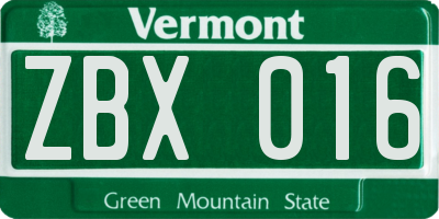 VT license plate ZBX016