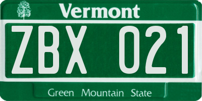 VT license plate ZBX021