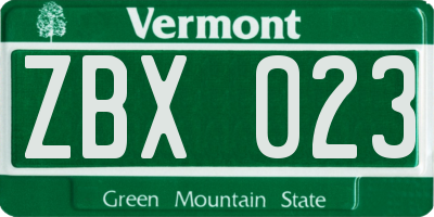 VT license plate ZBX023