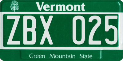 VT license plate ZBX025