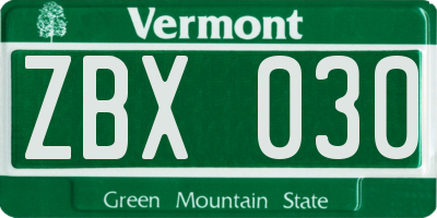 VT license plate ZBX030