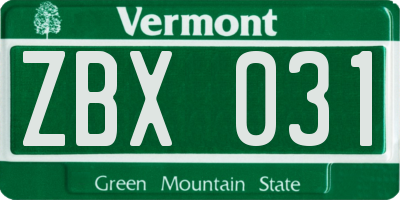 VT license plate ZBX031