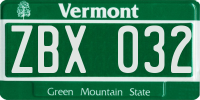 VT license plate ZBX032