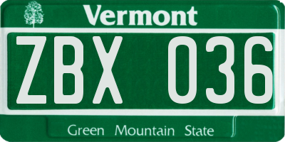 VT license plate ZBX036