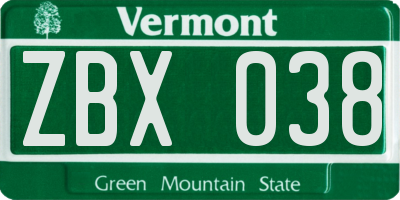 VT license plate ZBX038