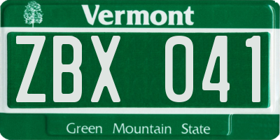VT license plate ZBX041