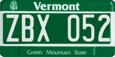 VT license plate ZBX052